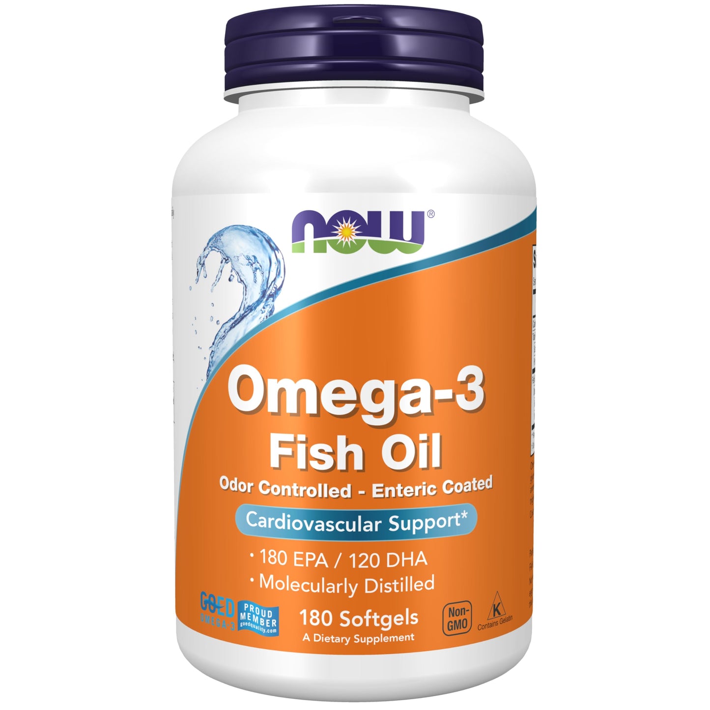 NOW Foods Omega-3 180 EPA / 120 DHA Enteric Coated Cardiovascular Support Softgels, 180 Softgels
