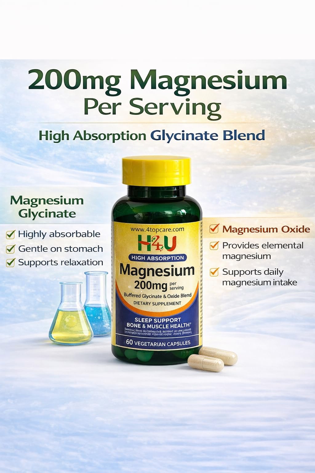 H4U Magnesium Complex 200mg Capsules, 60 Count