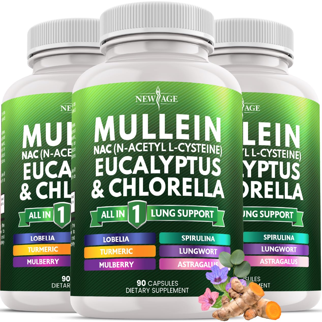 NEW AGE Mullein Leaf Extract for Lungs Cleanse NAC Supplement, Capsules, 270 Count