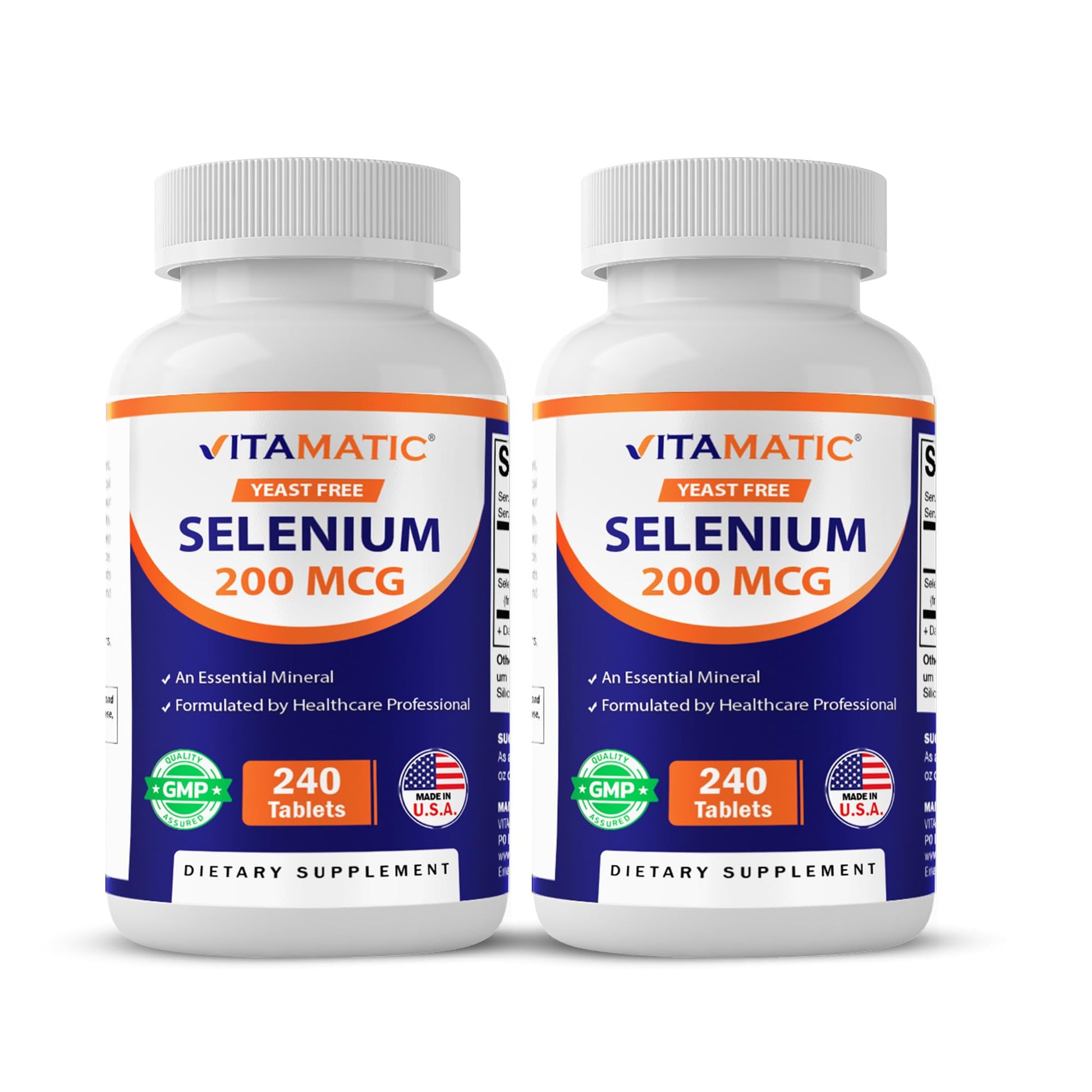 Vitamatic Yeast Free Selenium 200mcg as Selenomethionine Supplement Essential Trace Mineral Tablet, 480 Tablets