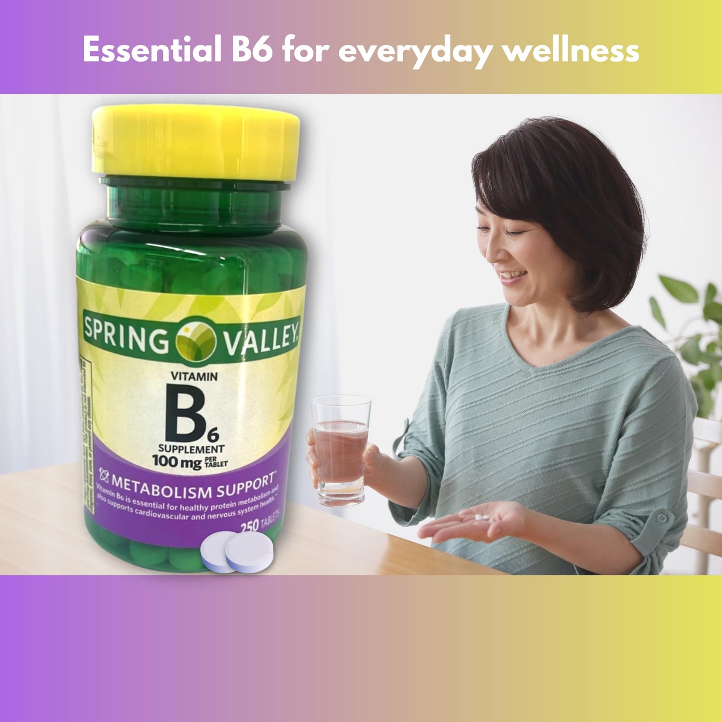 FUSION SHOP STORE Vitamin B6 Tablets 100mg - Essential Nutrient for Energy & Brain Function, 250 Tablets