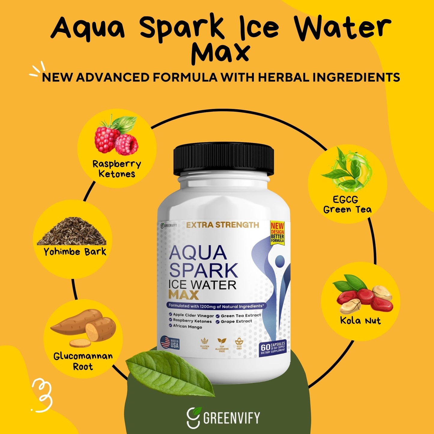 GREENVIFY Aqua Spark Ice Water Max Extra Strength Weight Management Supplement, 180 Capsules