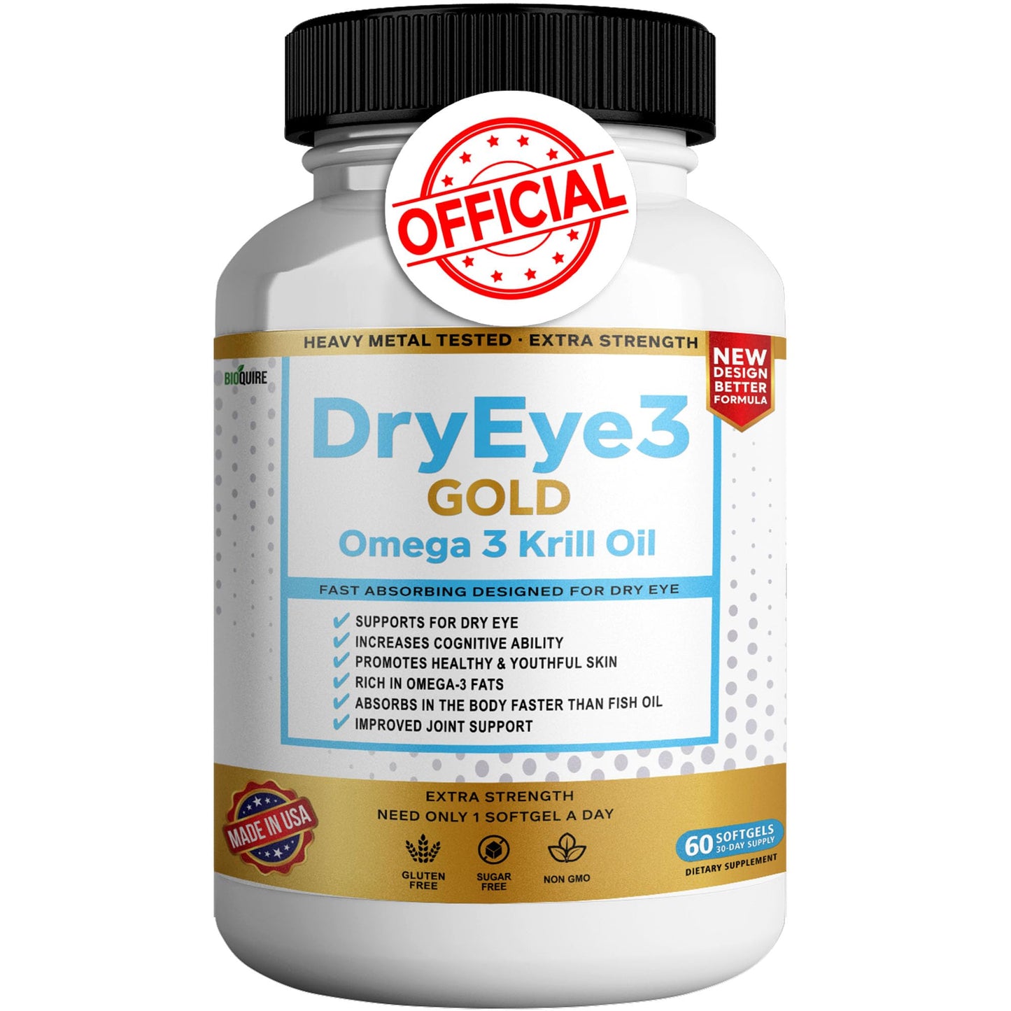 BIOQUIRE Dry Eye 3 Gold Omega 3 Krill Oil Extra Strength Capsule, 60 Capsules