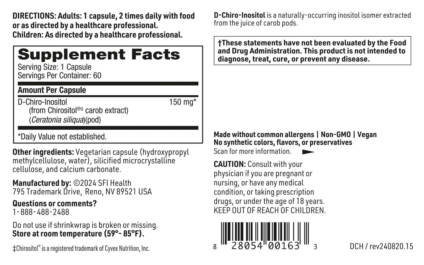 SFI Health Klaire Labs D-Chiro-Inositol Capsule 60 Count