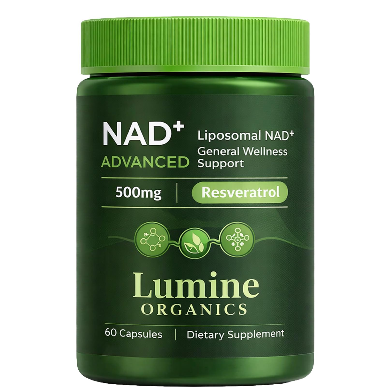 COLEPSW Lumine Organics NAD+ Supplement with Nicotinamide Riboside, Resveratrol & Quercetin Liposomal Capsules, 60 Capsules
