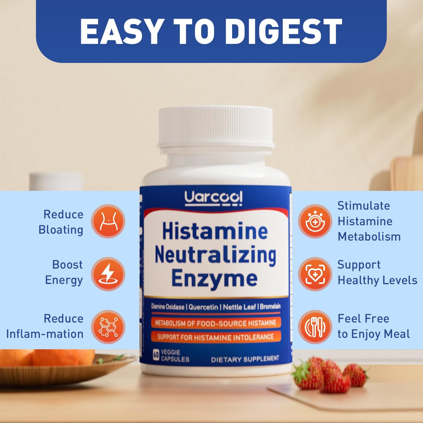 Uarcool DAO Enzyme Supplement Histamine Diamine Oxidase Softgels 60