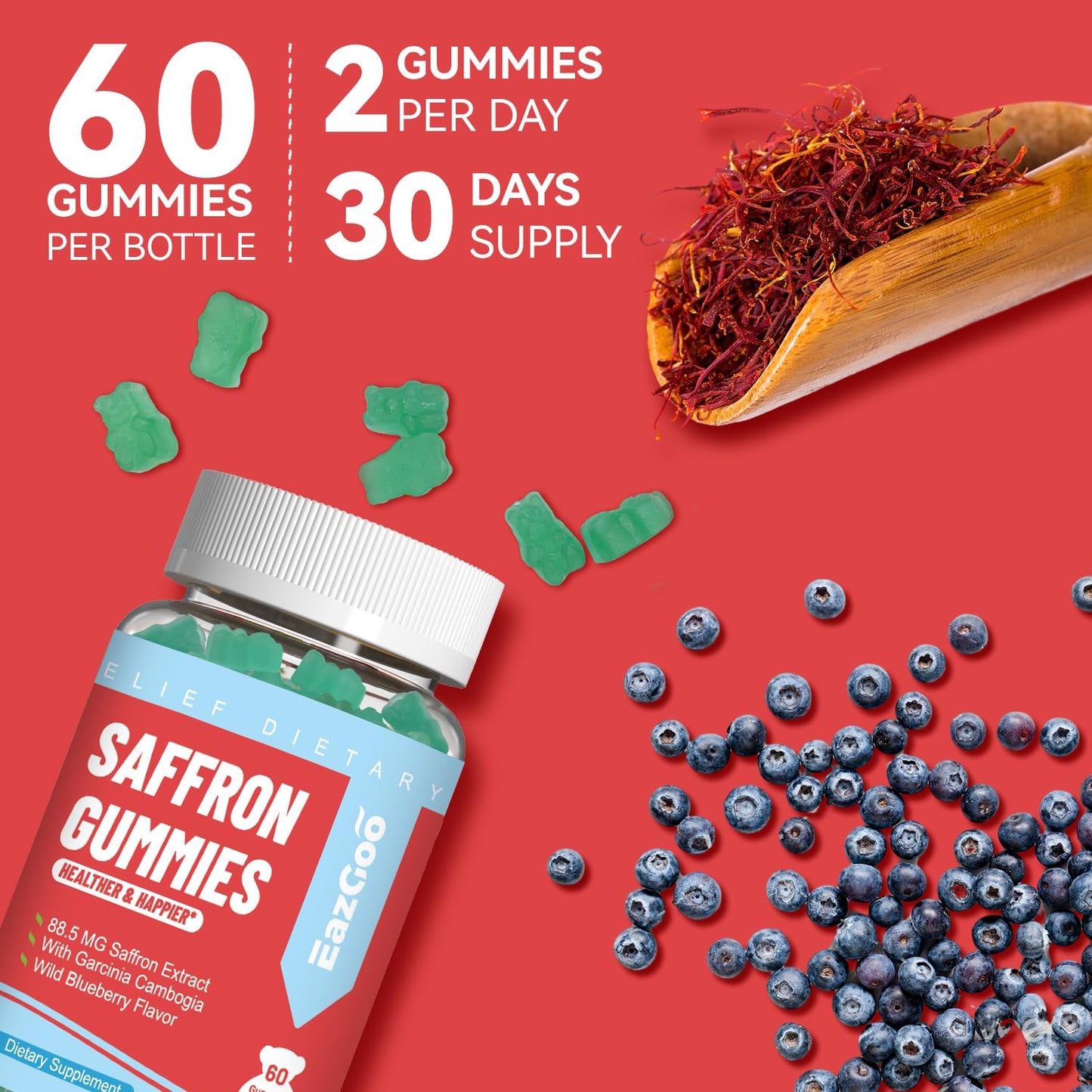 EAZGOO Saffron Supplements Gummies, 60 Count