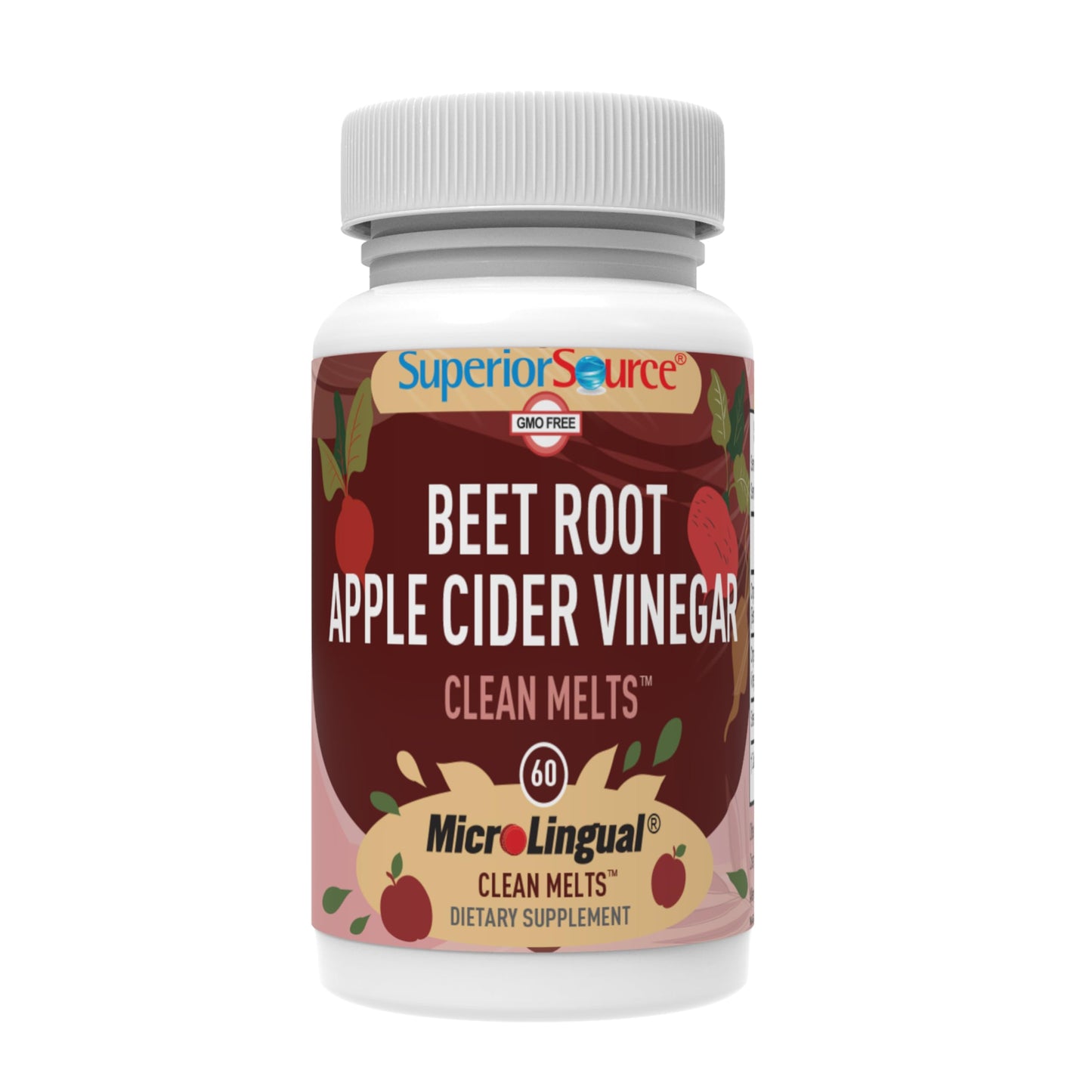 Superior Source Beet Root & Apple Cider Vinegar Clean Melts Premium Energy Supplement & Nitric Oxide Booster Organic, Non-GMO & Preservative-Free, 60 Tablets