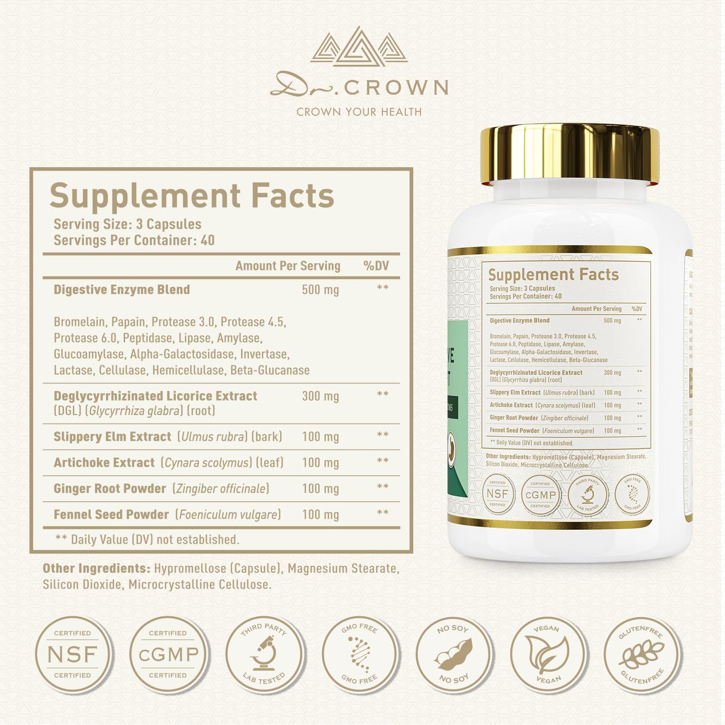 DR. CROWN Digestive Enzymes Supplement 120 Capsules