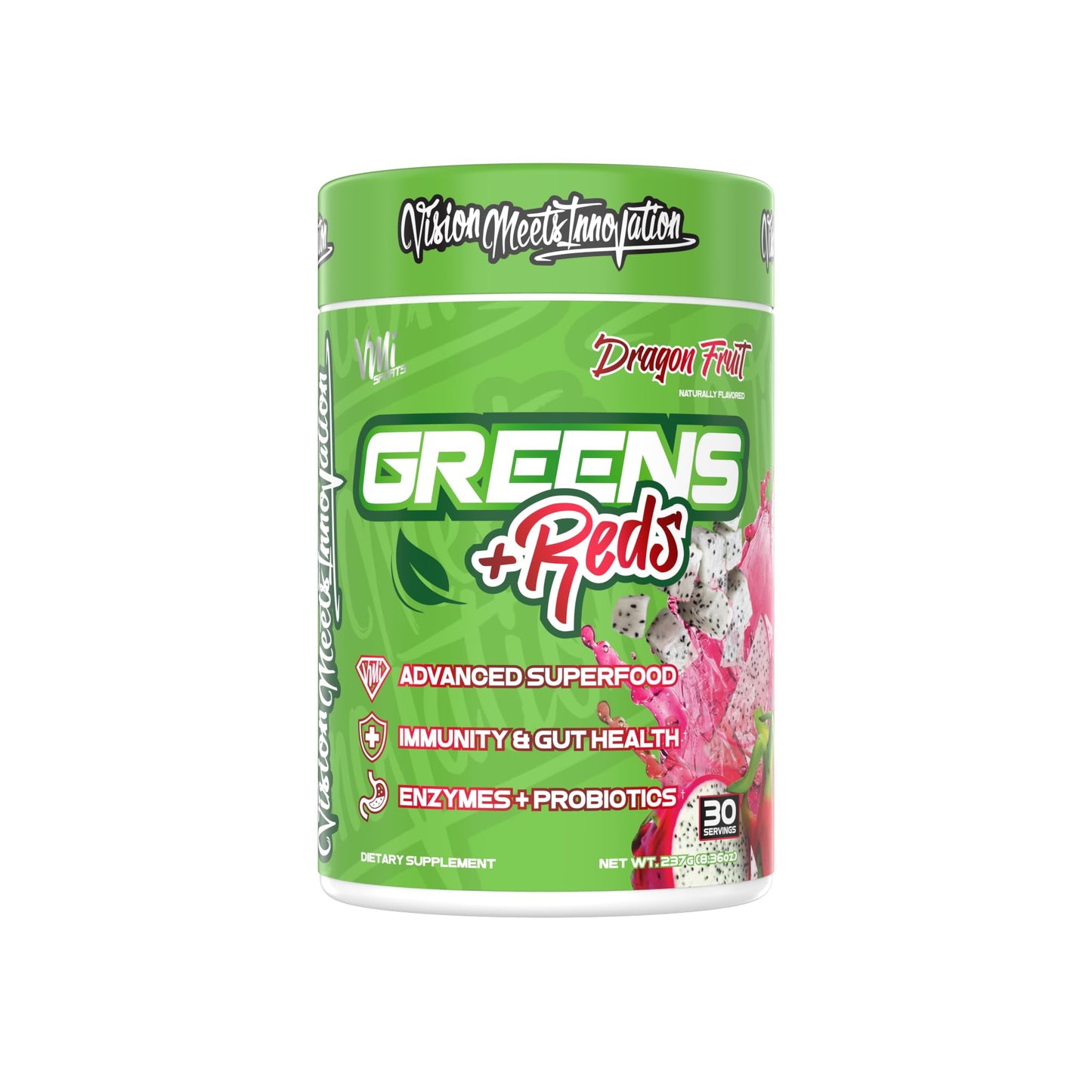 VMI Sports Greens + Reds Advanced Superfood Immunity and Gut Health (Dragon Fruit) Powder 8.68 Ounce