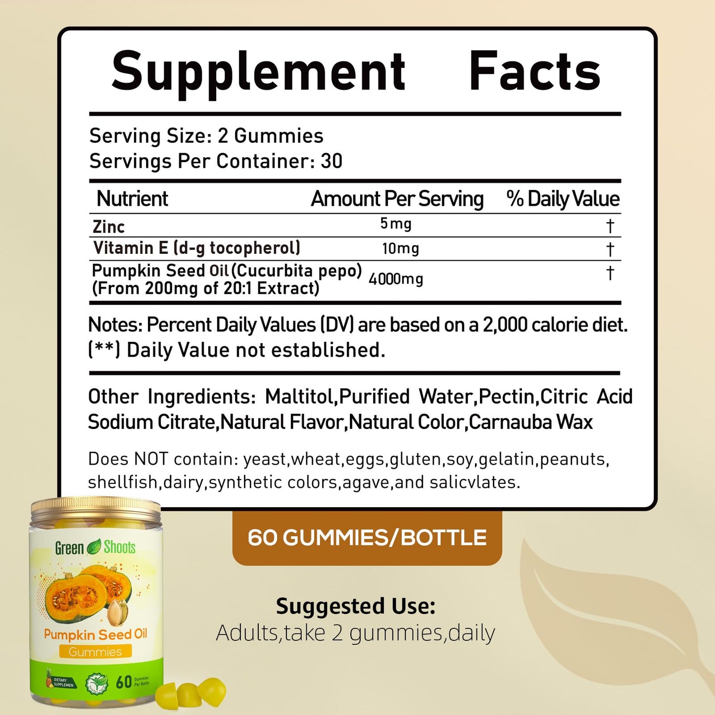 Greenshoots Pumpkin Seed Oil Gummies for Adults with Zinc & Vitamin E, 60 Gummies