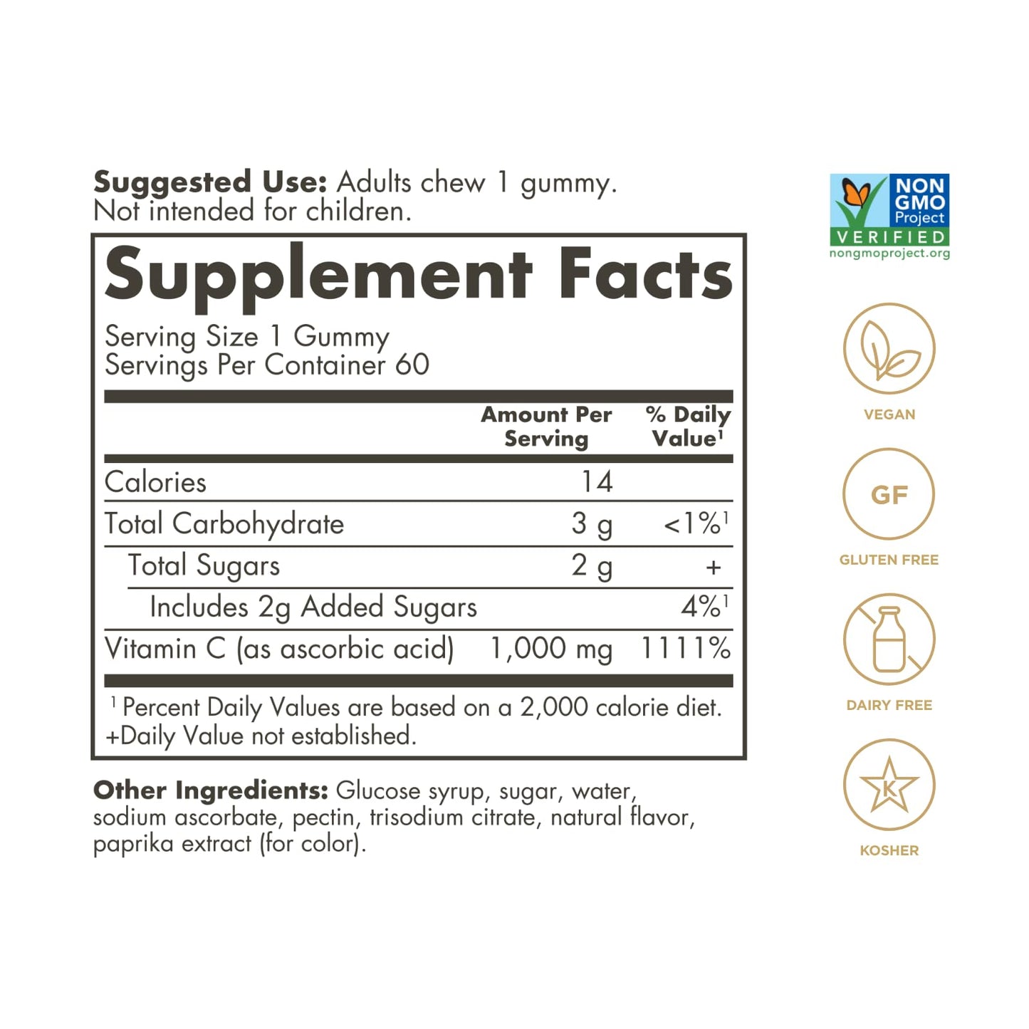 Solgar Vitamin C Gummies for Adults 1,000mg Ultra Potency Vitamin C, 60 Gummies