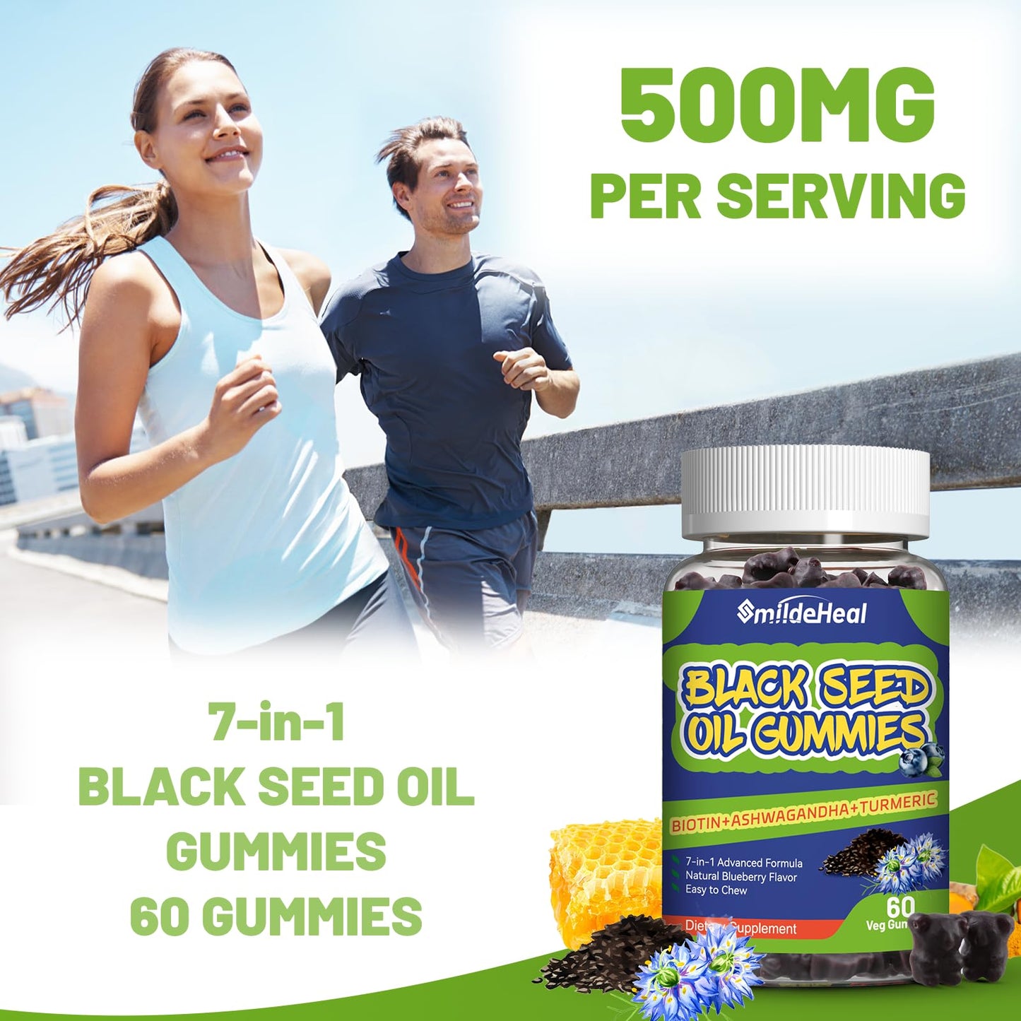 SmildeHeal Black Seed Oil Gummies, Organic Black Cumin Seed Oil, 500mg, Vegan, 120 Gummies
