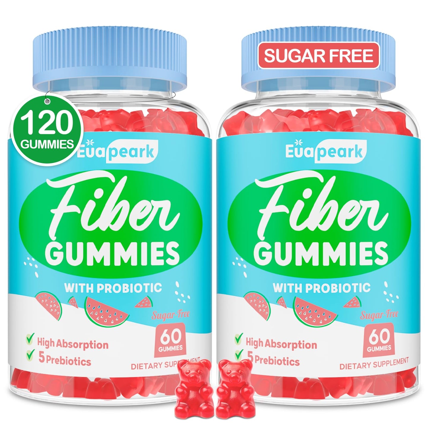Euapeark Fiber Gummies for Adults, Sugar Free Probiotics & Prebiotic Fiber Gummy 120 Count