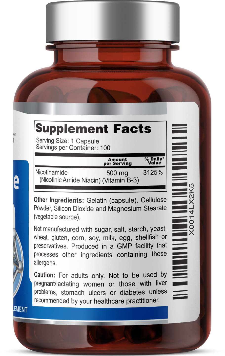 Health Genesis Vitamin B3 Nicotinamide 500 mg Capsules, 100 Count
