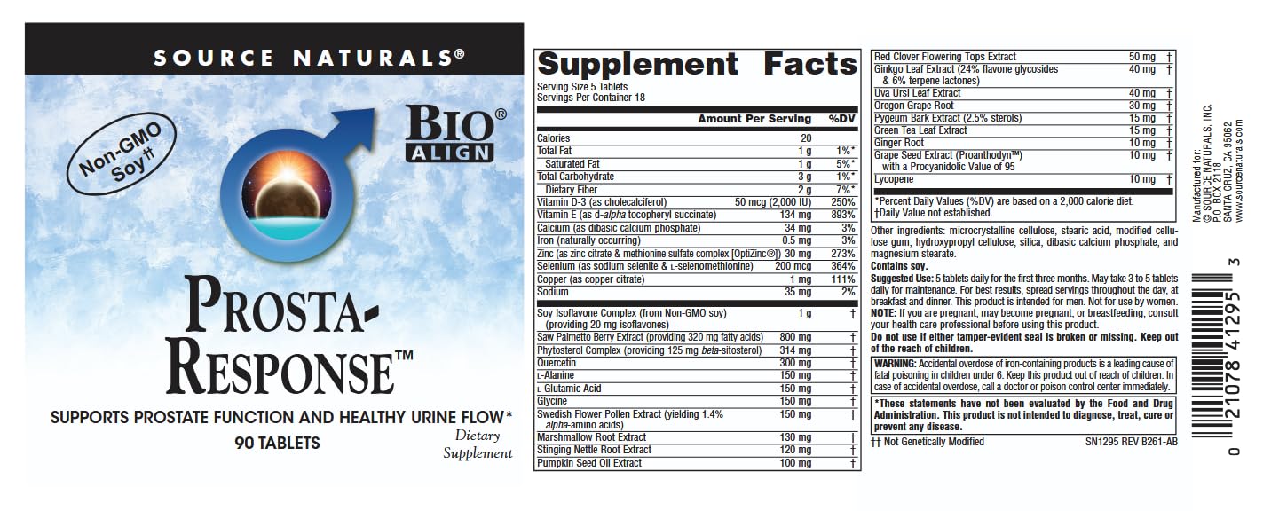 Source Naturals Prosta-Response with Non-GMO Soy, Supports Prostate Function and Healthy Urine Flow, 90 Tablets