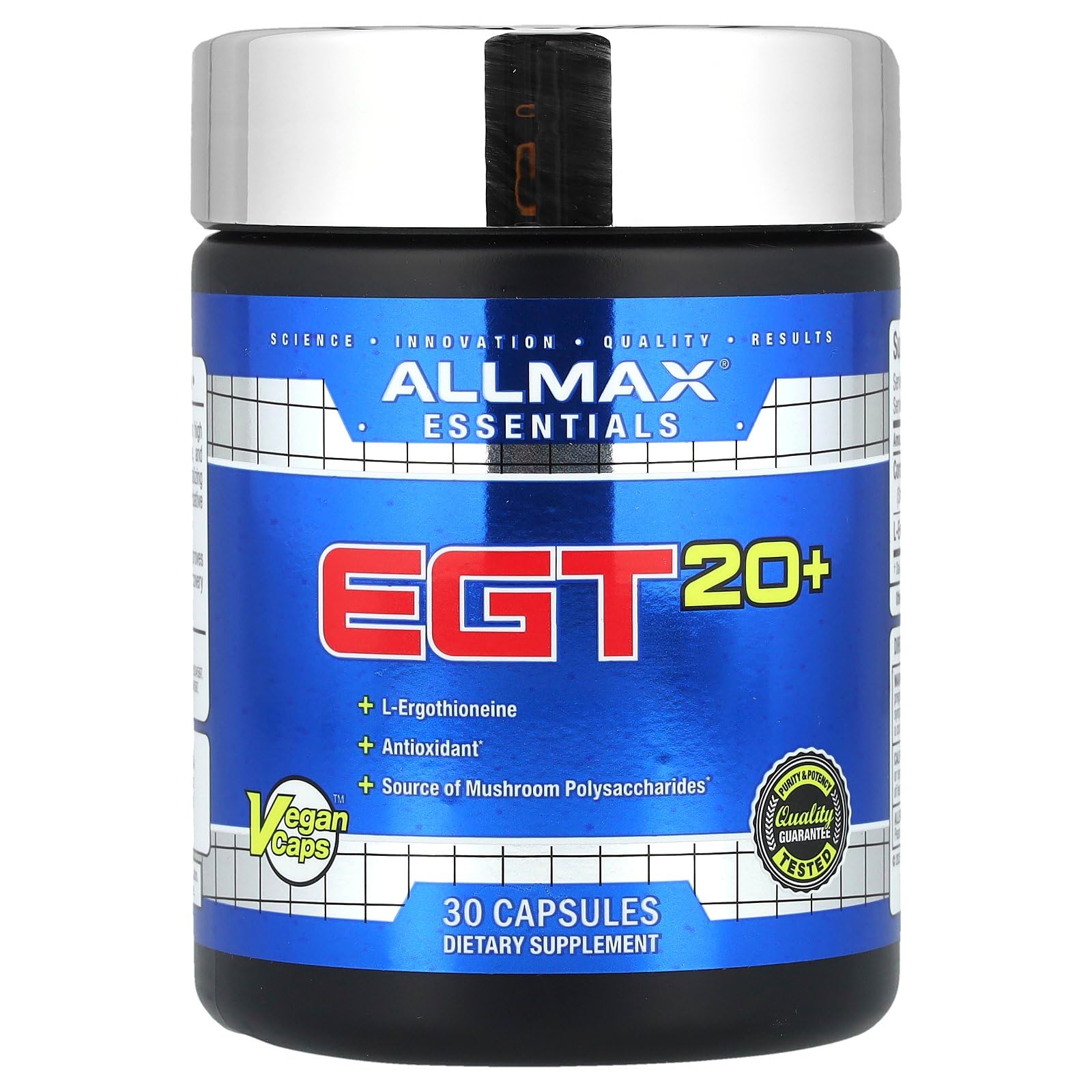 ALLMAX EGT20+ Athletic Performance and Recovery Supplement with L-Ergothioneine and Cordyceps, Antioxidant and Adaptogen Support, 30 Capsules