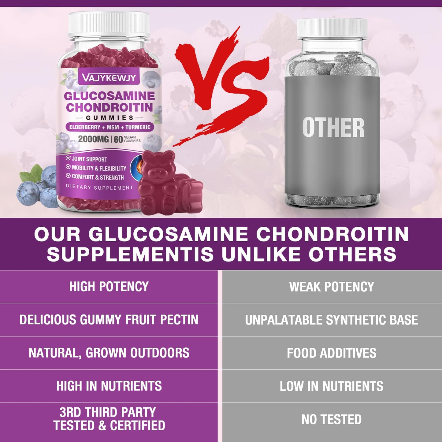 VAJYKEWJY Glucosamine Chondroitin Gummies, 2 Packs