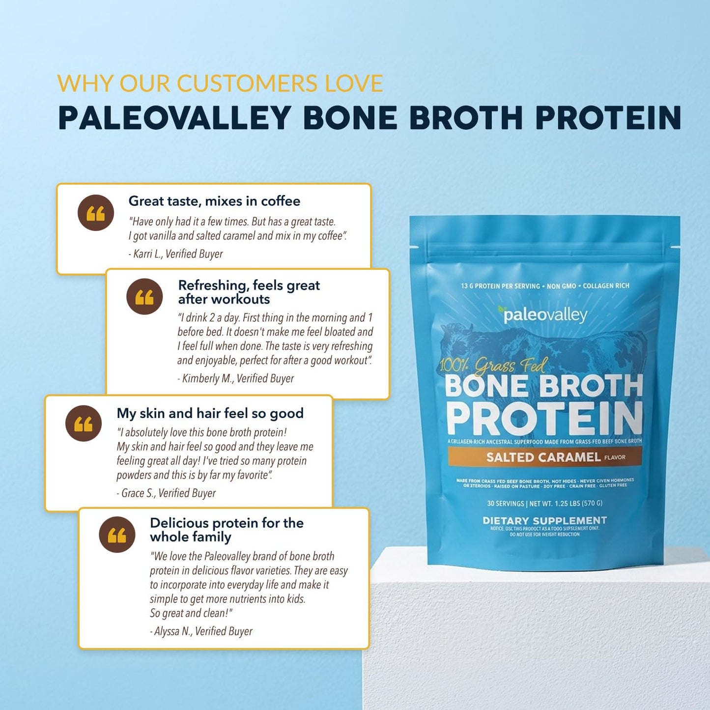 Paleovalley 100% Grass Fed Beef Bone Broth Protein Powder 20.16 oz