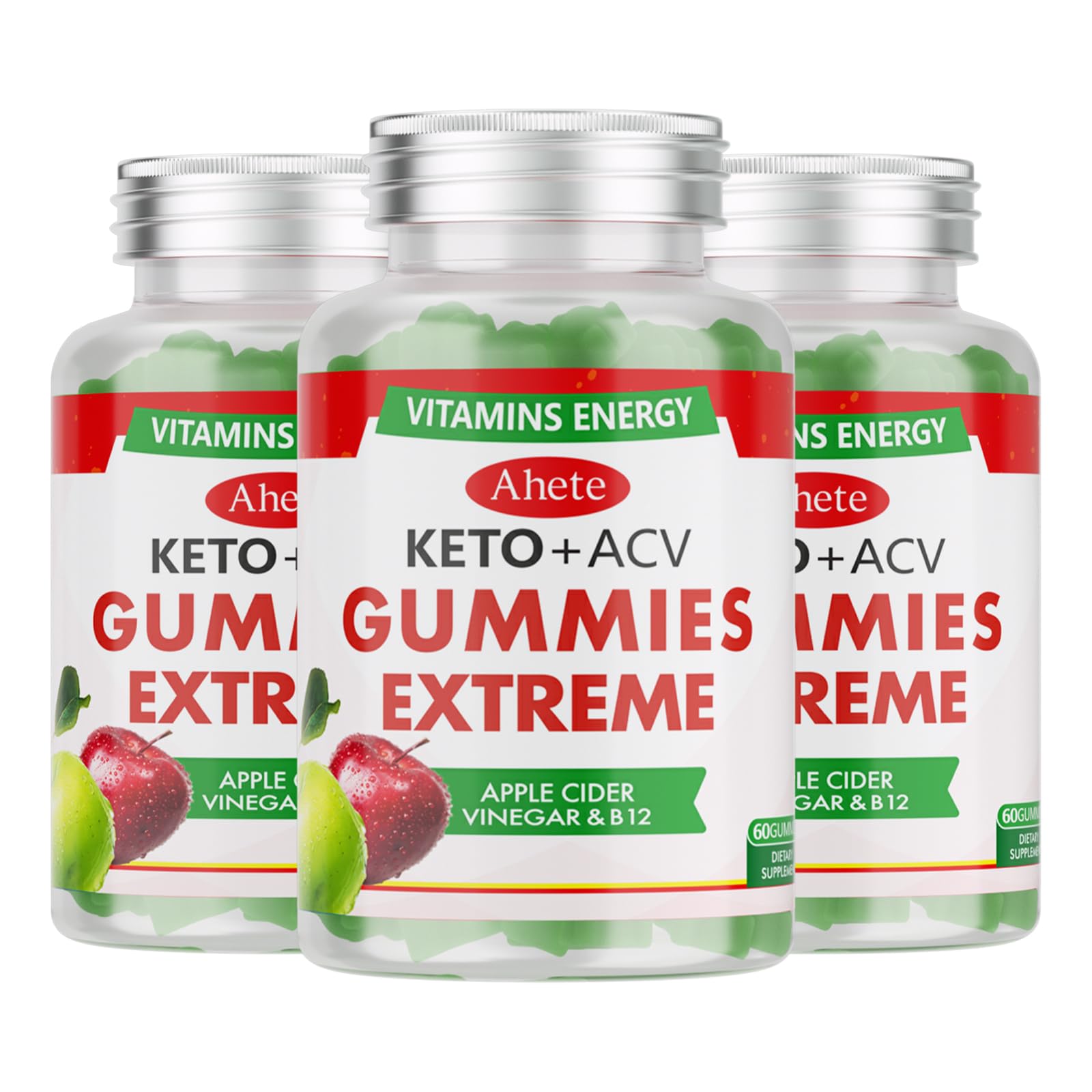 Ahete Keto Apple Cider Vinegar Gummies with Vitamin B6, B12, Folate & Beet Root, 180 Gummies