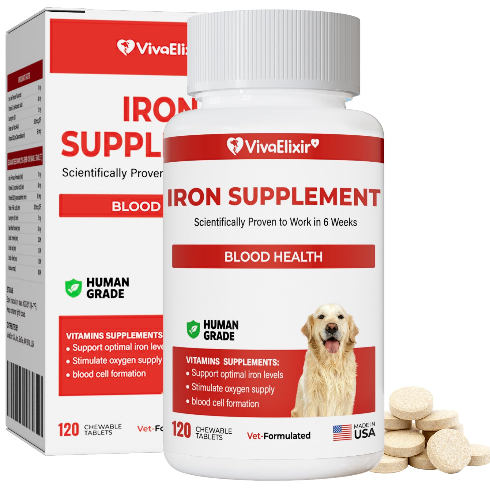 VivaElixir Iron Supplement for Dogs, 120 Tablets