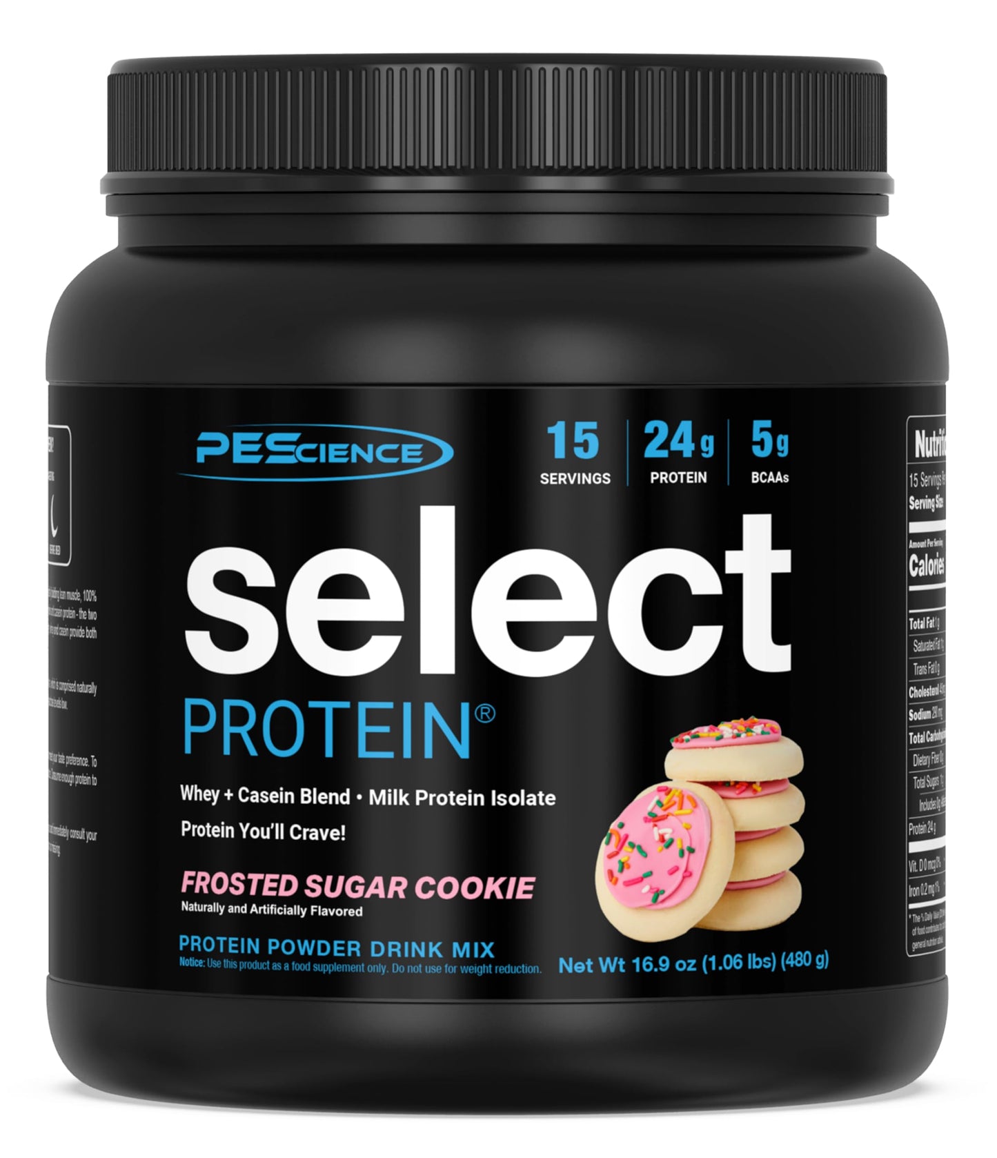 PEScience Select Protein Powder, Whey and Casein Blend, Frosted Sugar Cookie, 16.9 oz