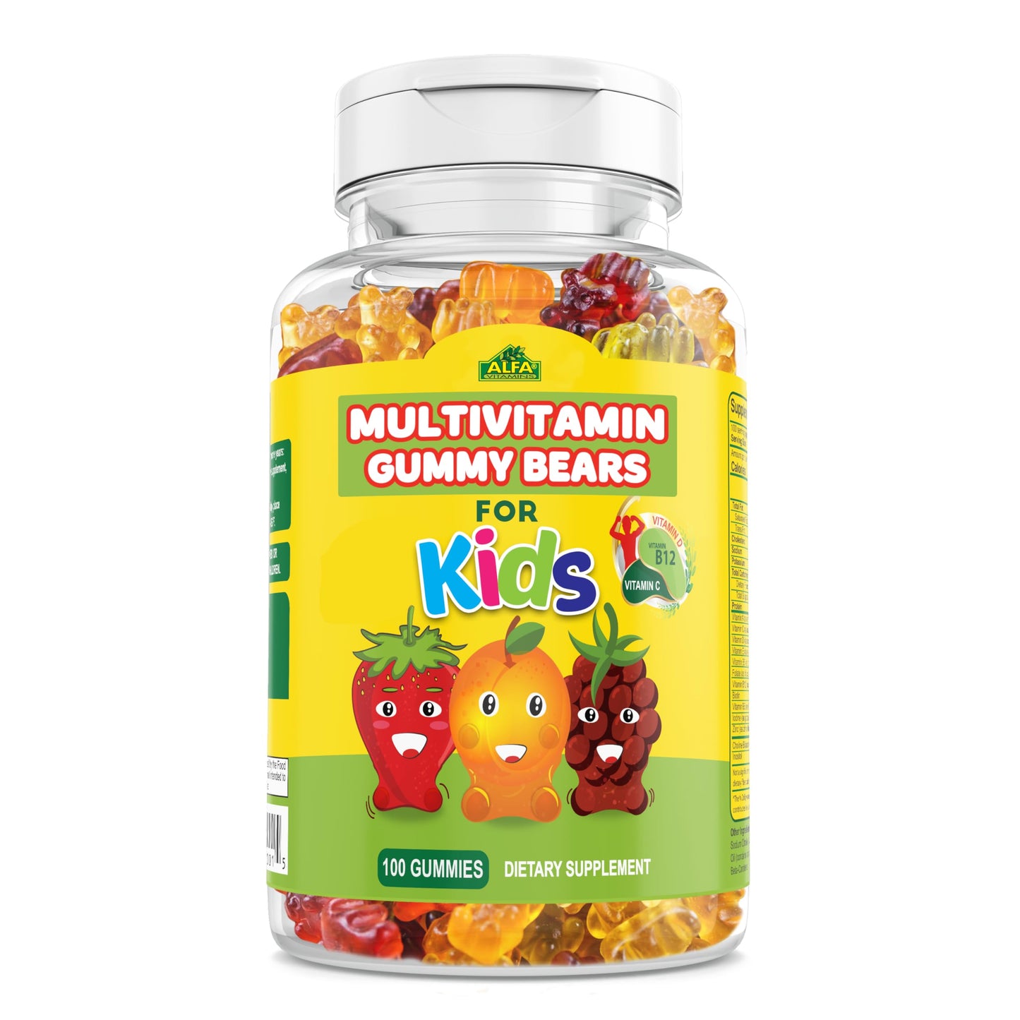 ALFA VITAMINS Multivitamin Gummy Bears for Kids with 13 Essential Nutrients Including Vitamin C, Vitamin D3, and Vitamin B12, 1 Count