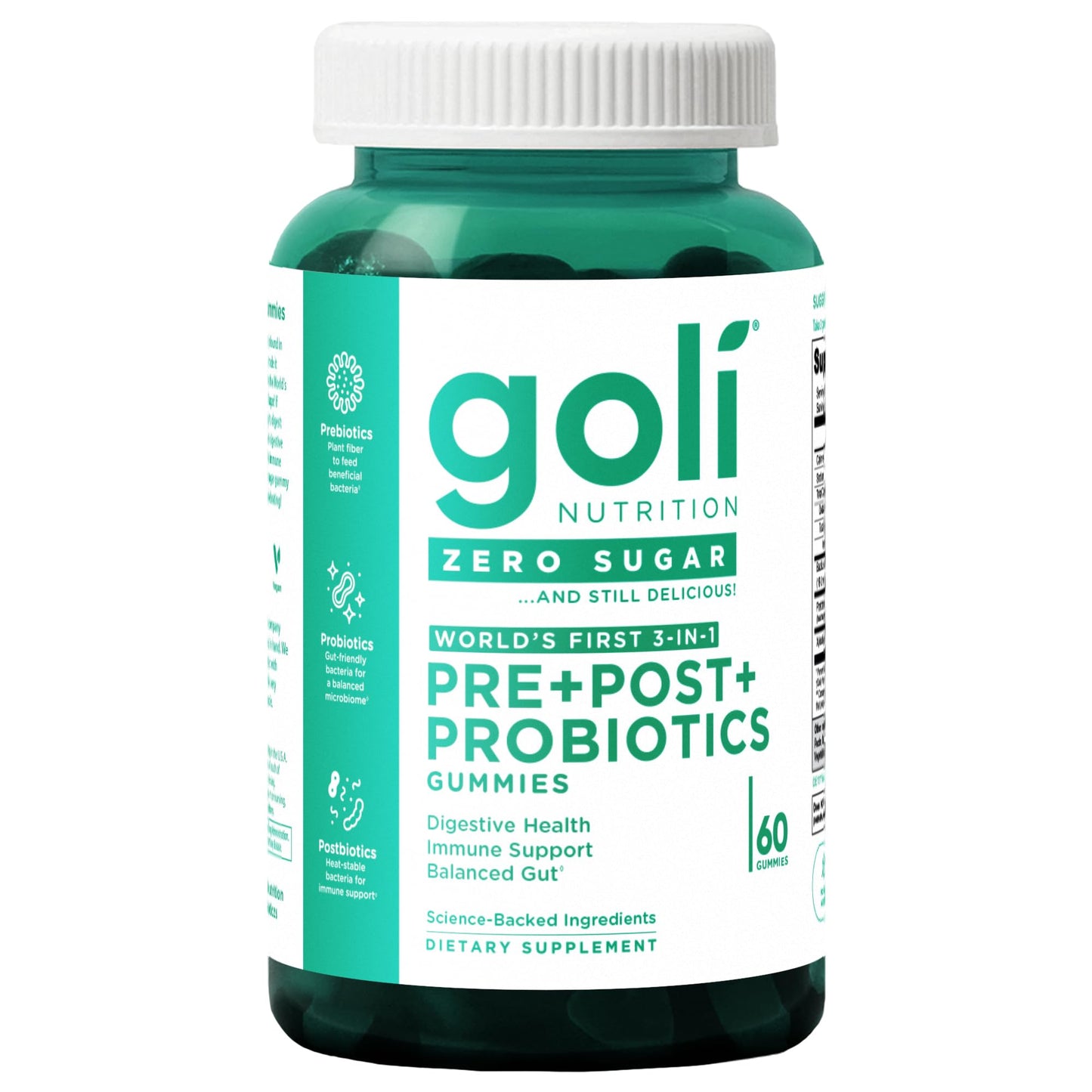 Goli Zero Sugar Pre Pro Postbiotic Gummies, 60 Count