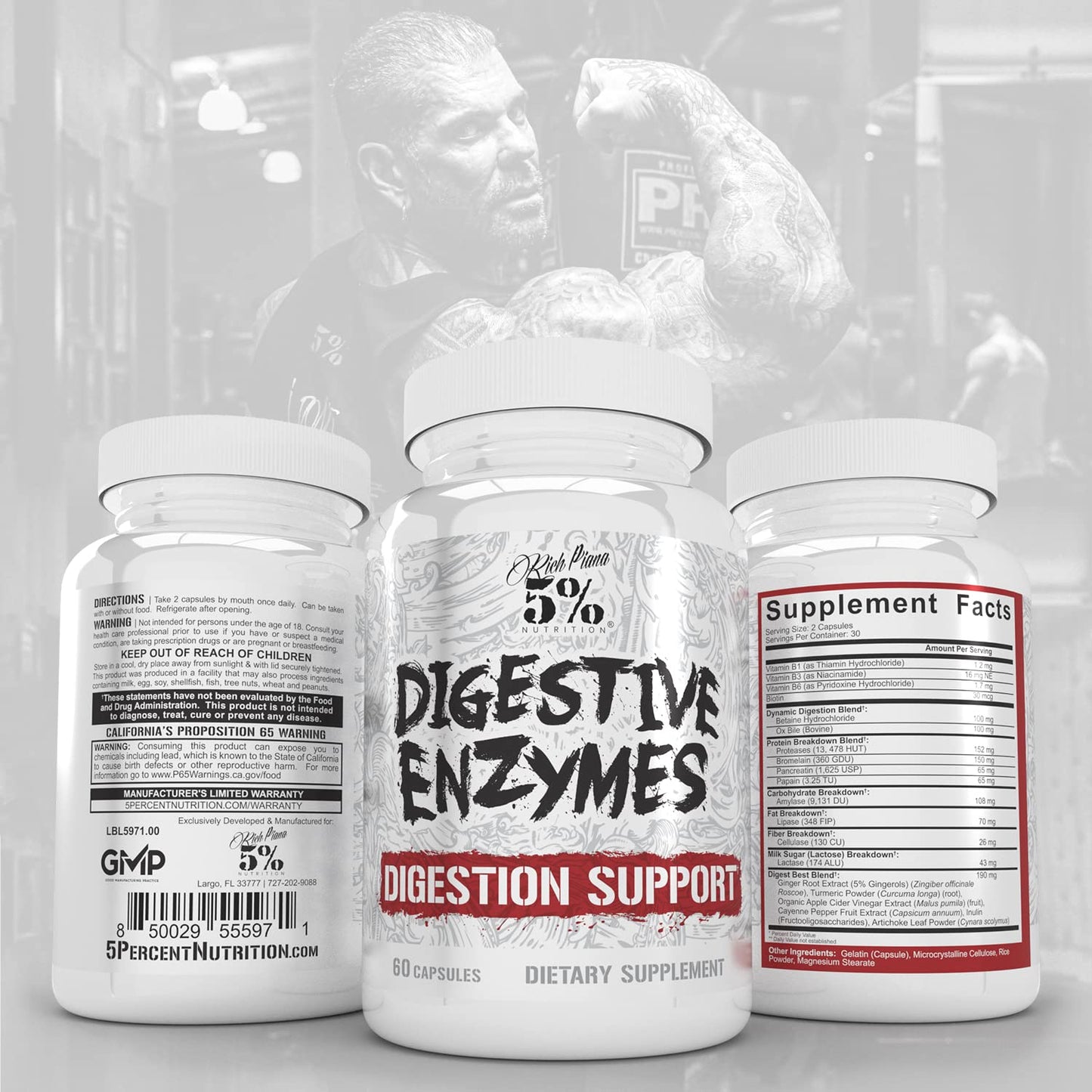 5% Nutrition Rich Piana Digestive Defender 2-in-1 Box with Probio-75 Probiotic + Prebiotic & Diges-Ten Digestive Enzyme Formula, 30 Capsules