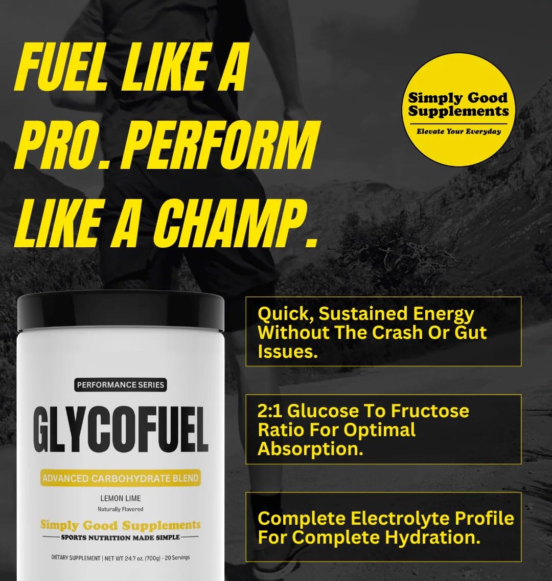 Simply Good Supplements GlycoFuel High-Performance Carb Powder – Cluster Dextrin, Electrolytes, 2:1 Glucose:Fructose – Supports Energy, Hydration & Recovery, 24.7 oz