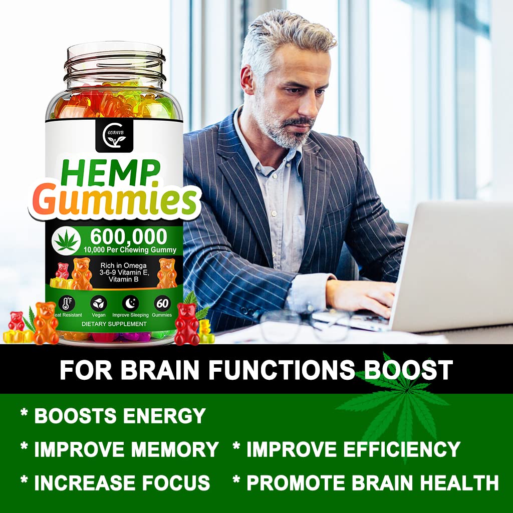 GORNVB High Potency Hemp Gummies 600,000 Extra Strength - Stress, Sleep & Mood Support, 100% Natural Hemp Oil Infused, Vegan, Non-GMO, Gluten-Free - 180 Gummies