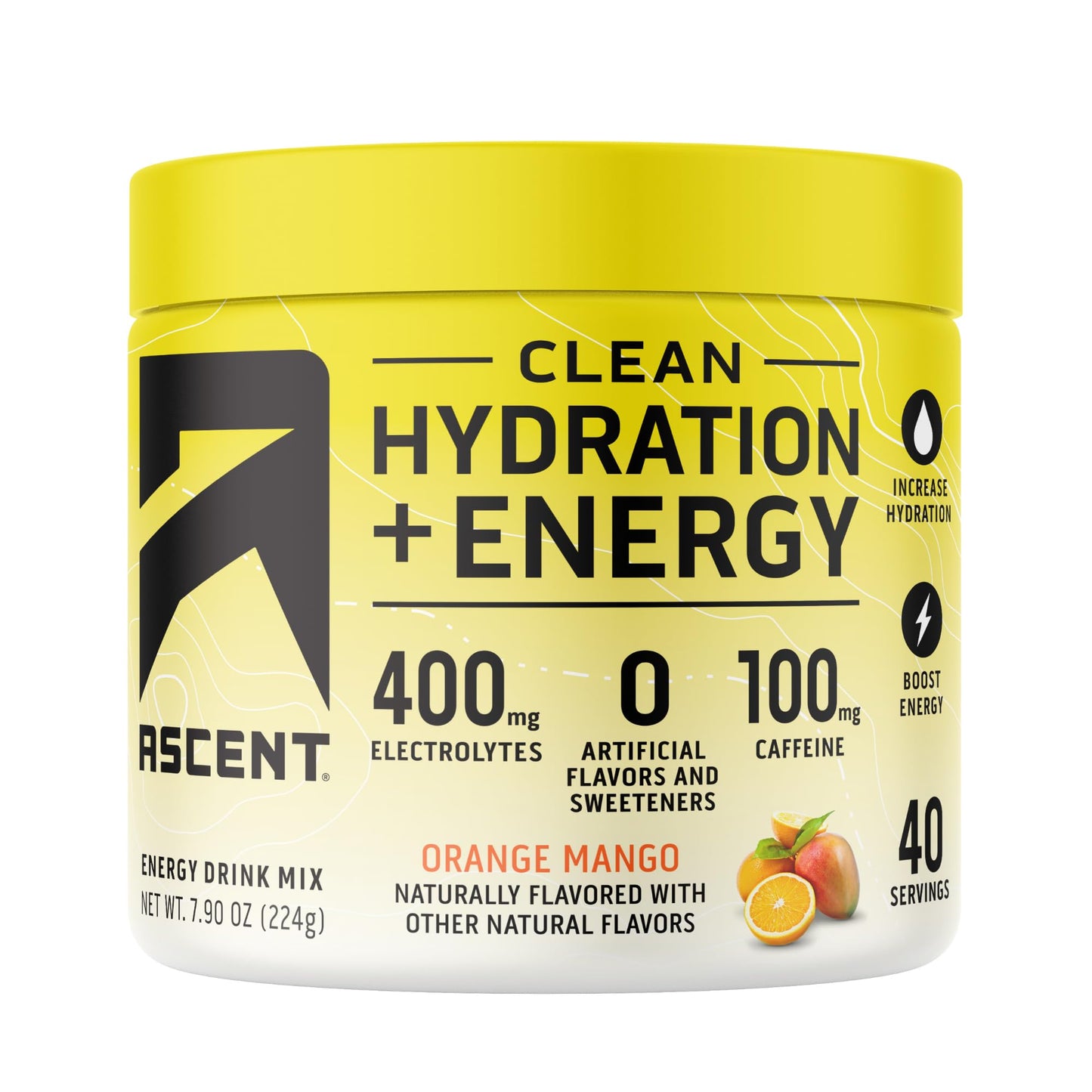 Ascent Clean Hydration + Energy Electrolytes Powder 7.9 Ounce