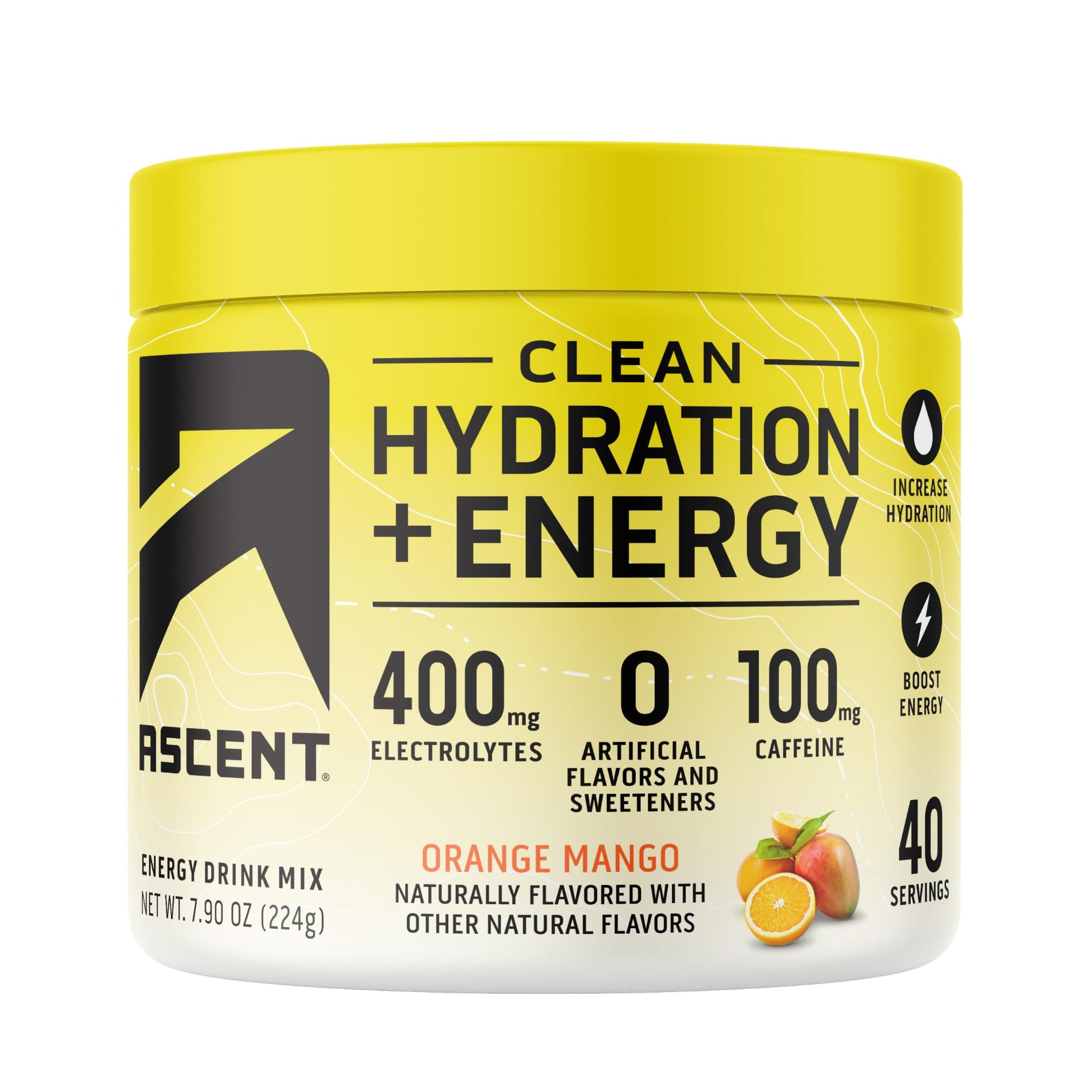 Ascent Clean Hydration + Energy Electrolytes Powder 7.9 Ounce