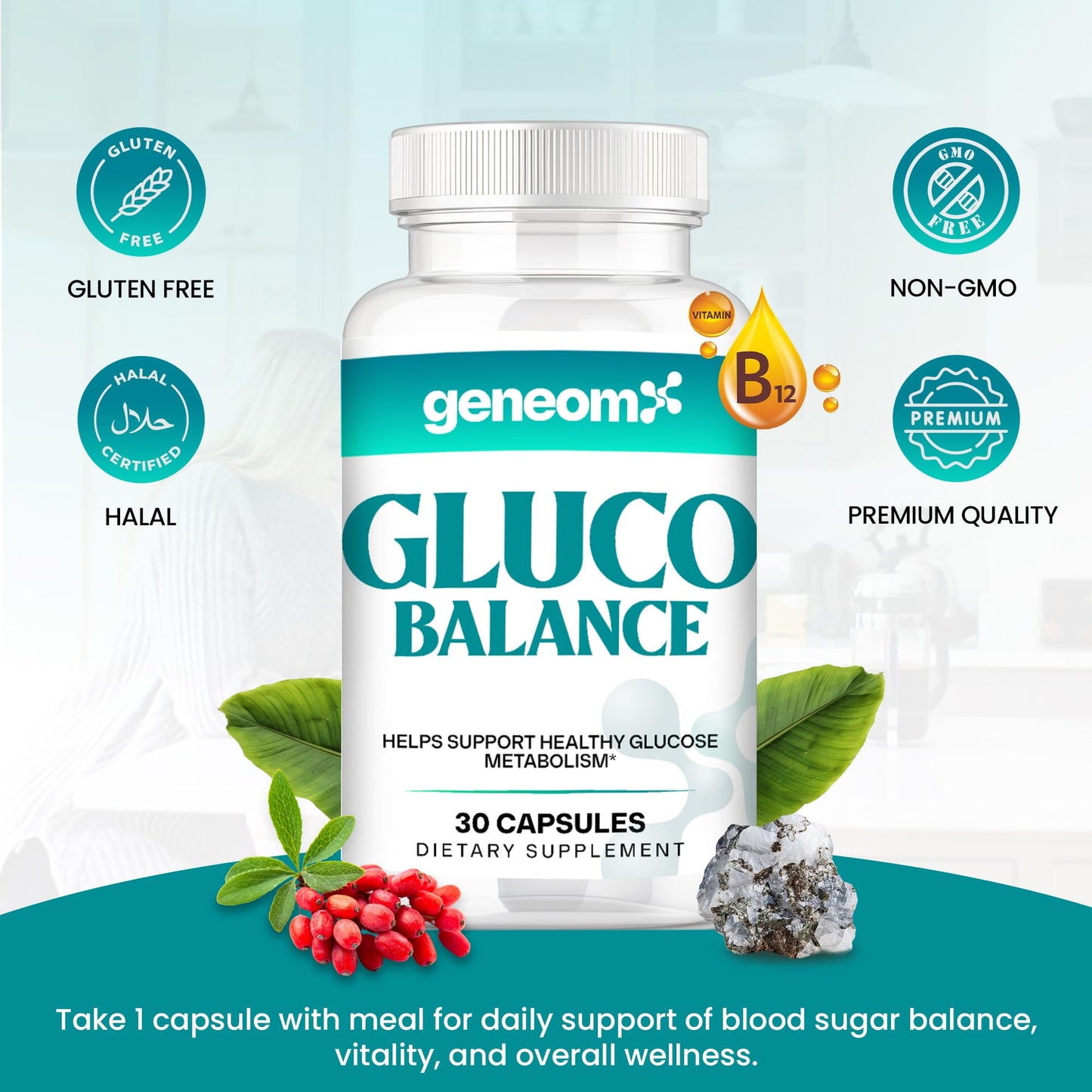 Geneomx Gluco Balance Blood Glucose Support Capsules, 30 Count