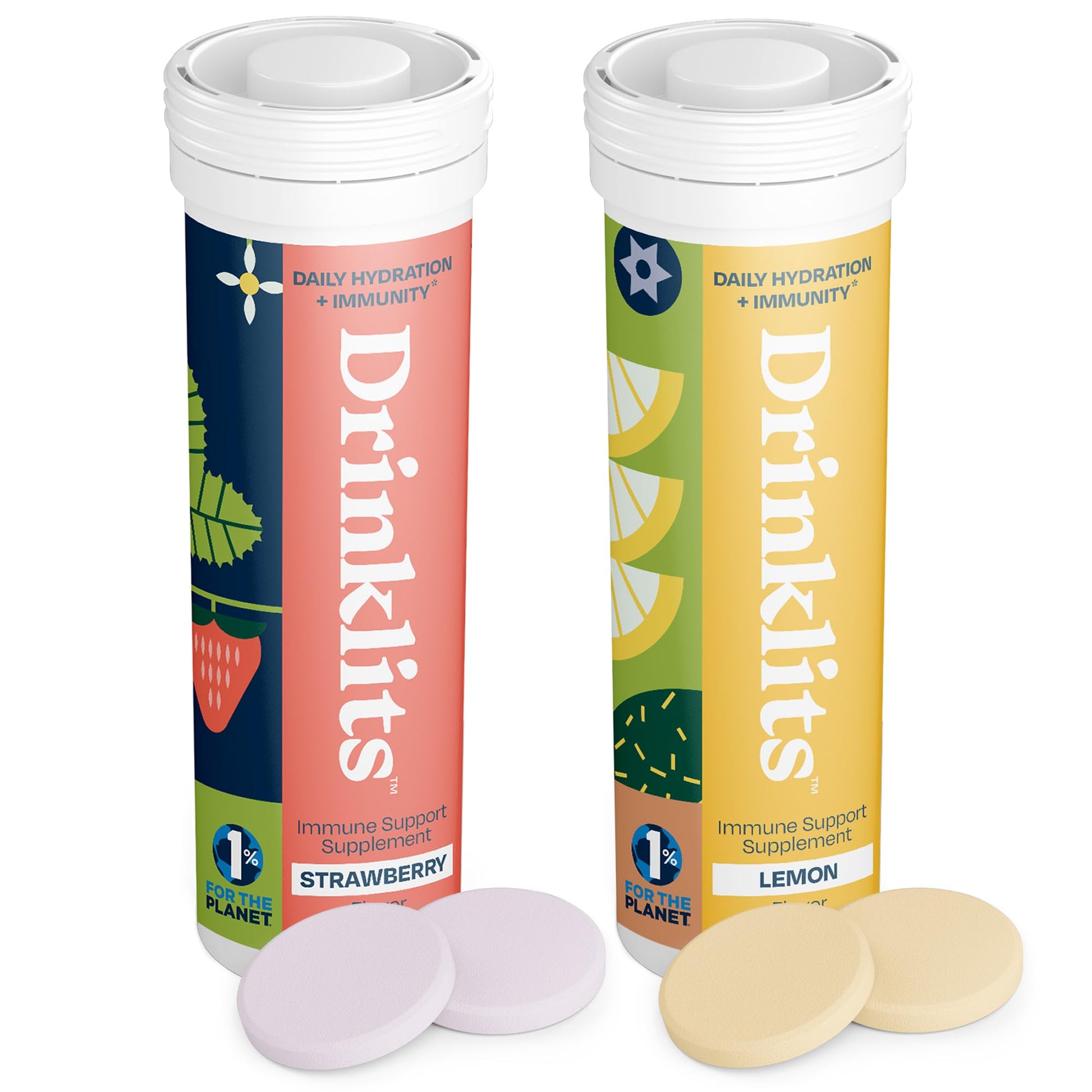 Drinklits Lemon & Strawberry Immunity Tablets with Vitamins, Electrolytes, and Botanicals, 20 Tablets