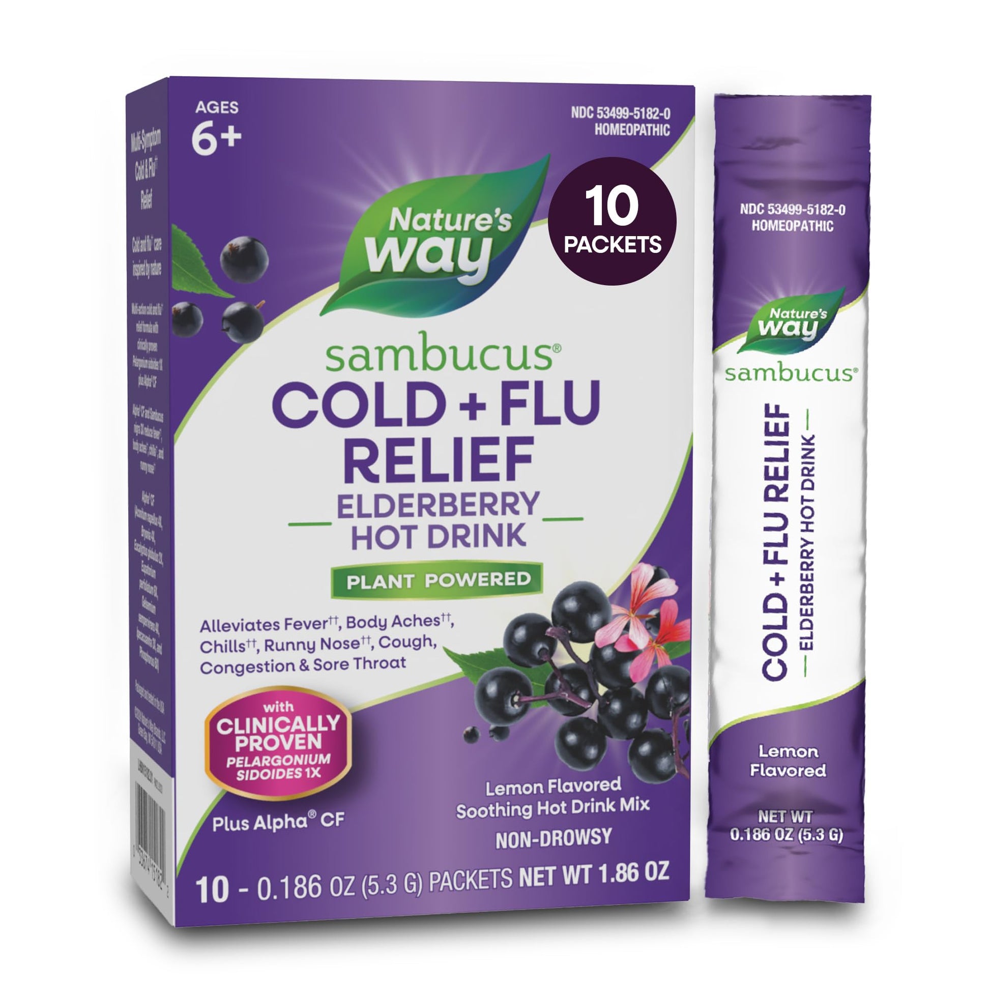 Nature's Way Sambucus Cold+Flu Relief Elderberry Hot Drink Powder 0.18 oz