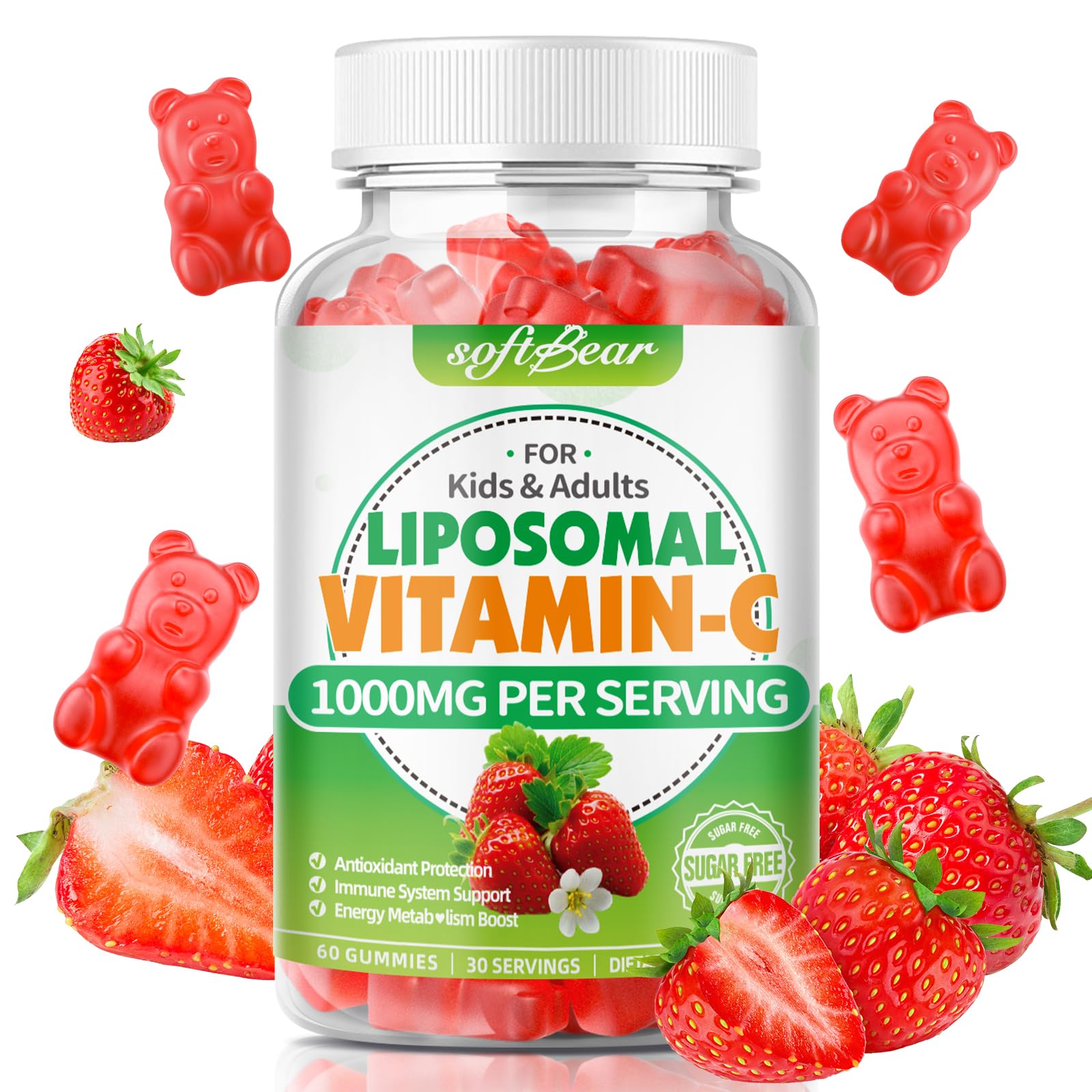 Softbear Liposomal Vitamin C Gummies for Adults & Kids 1000mg 60 Count
