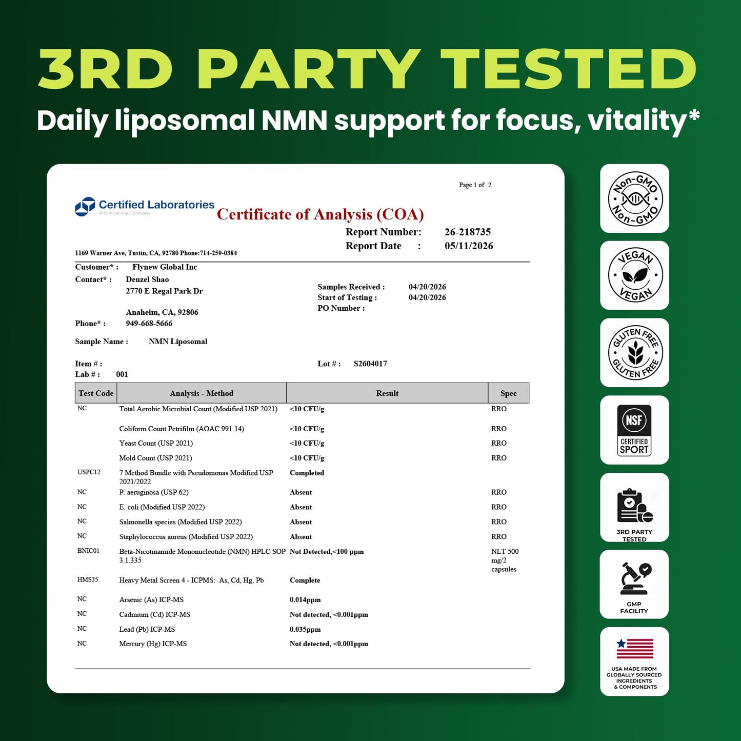 Heth Liposomal NMN Capsule 1000mg, 4-in-1 NAD+ Precursor Supplement, 60 Count