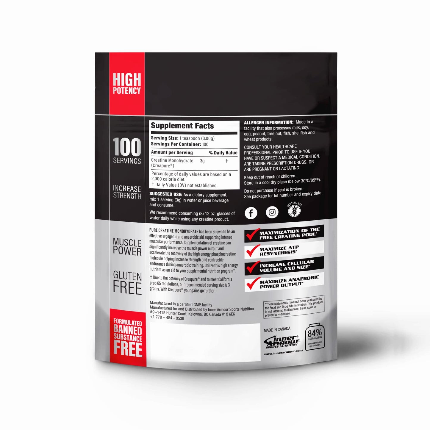 Inner Armour CREAPURE Creatine Monohydrate Powder 300 g