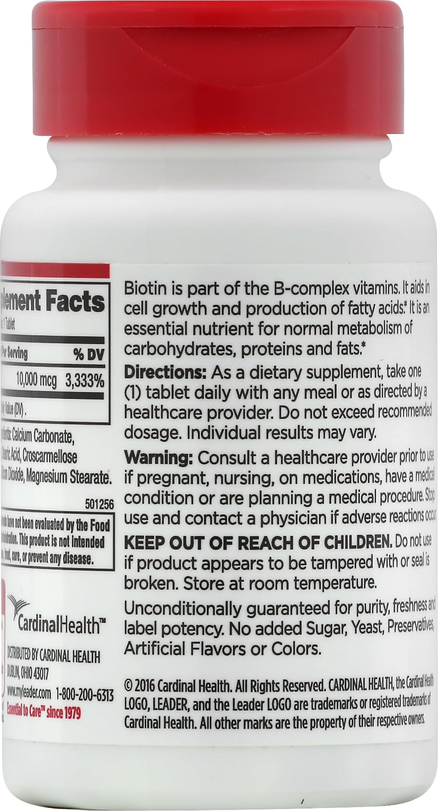 Leader Biotin Tablets 10,000 Mcg 100 Count