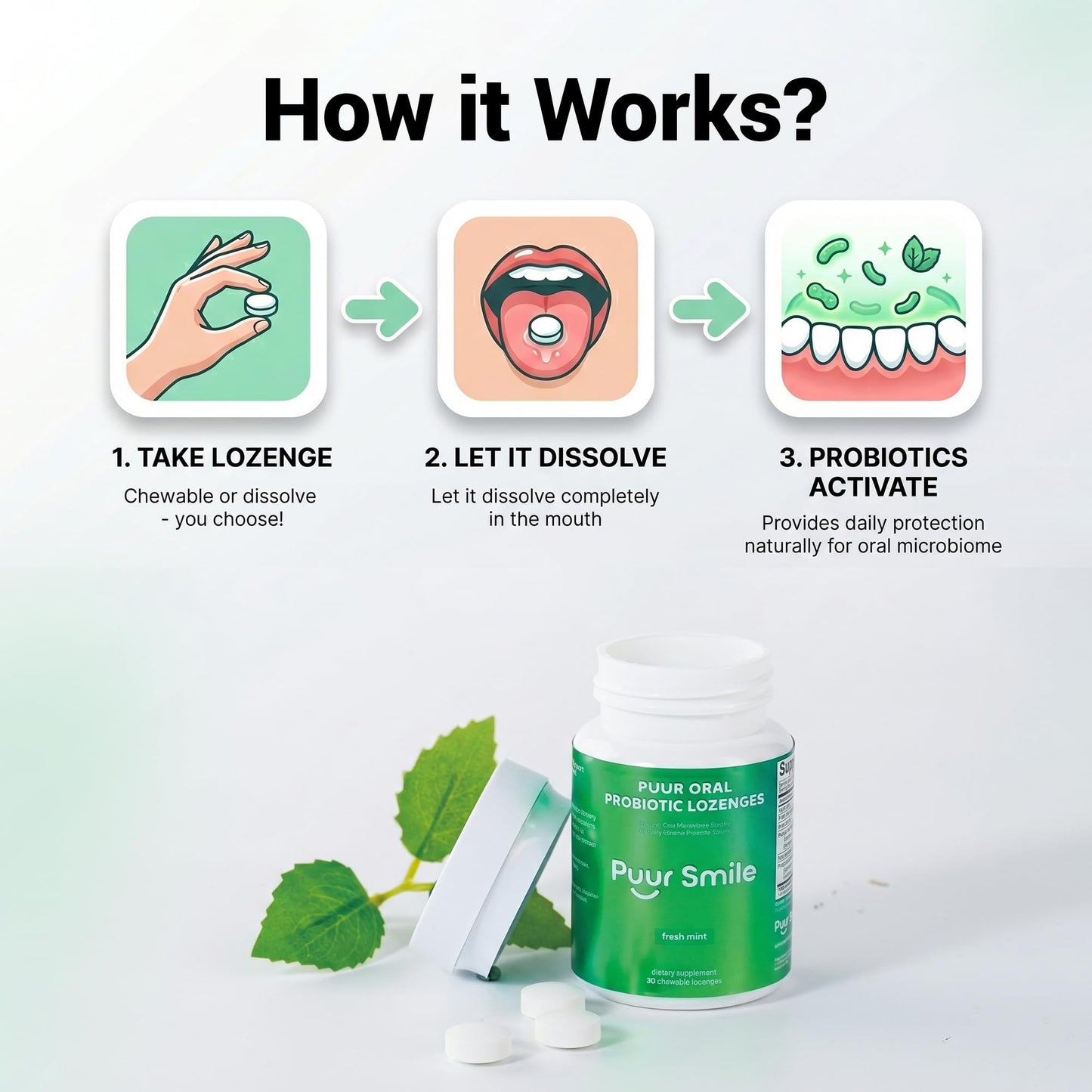 Puur Smile Oral Probiotic Lozenges Chewable 30 Count