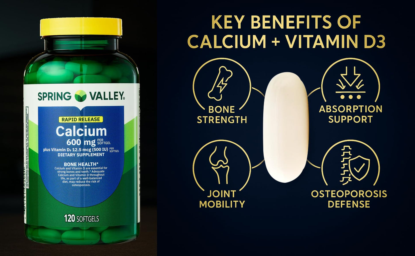 LUAL Calcium 600 mg + Vitamin D3 Softgels, 120 Count
