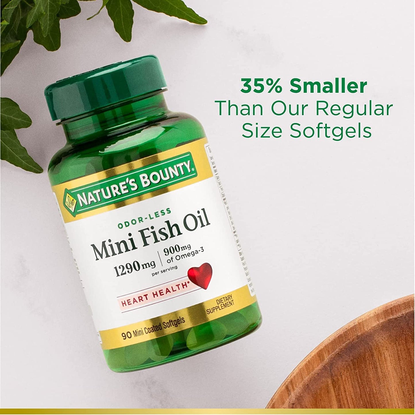 Nature's Bounty Mini Fish Oil Softgels 1290 mg Omega-3 Supports Heart Health Odor-Less, 180 Softgels