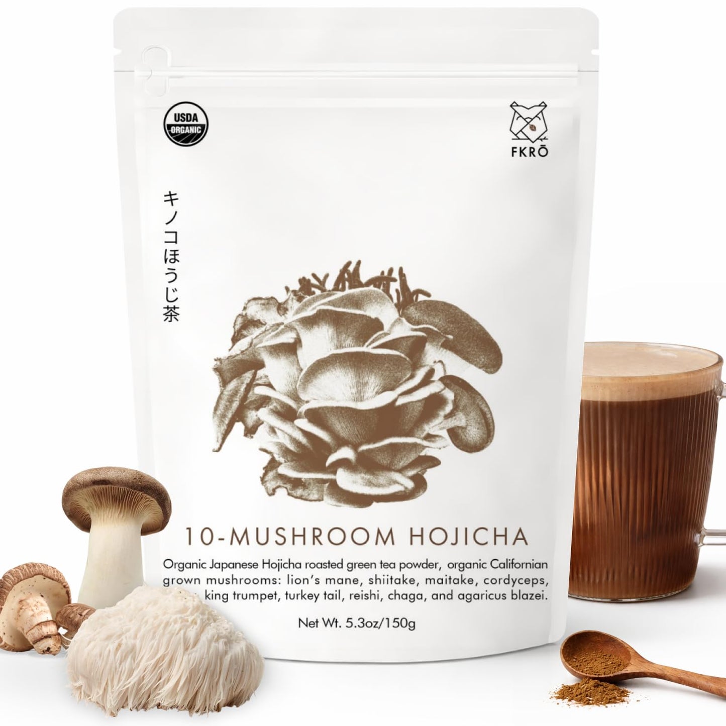 FKRO Organic Mushroom Hojicha Powder 5.29 oz
