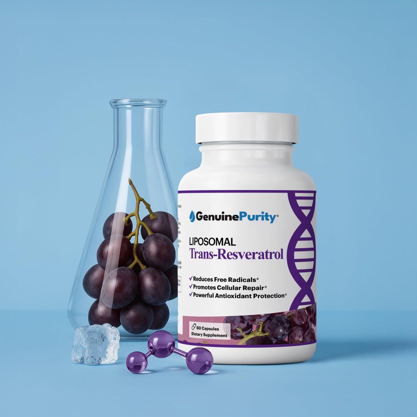 GenuinePurity Liposomal Trans Resveratrol 500mg, 60 Capsules