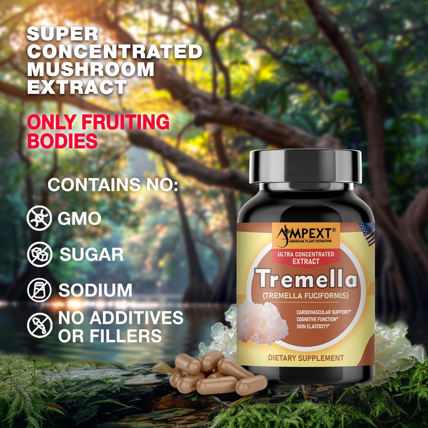 AMPEXT Tremella Mushroom Extract Capsules, 90 Count