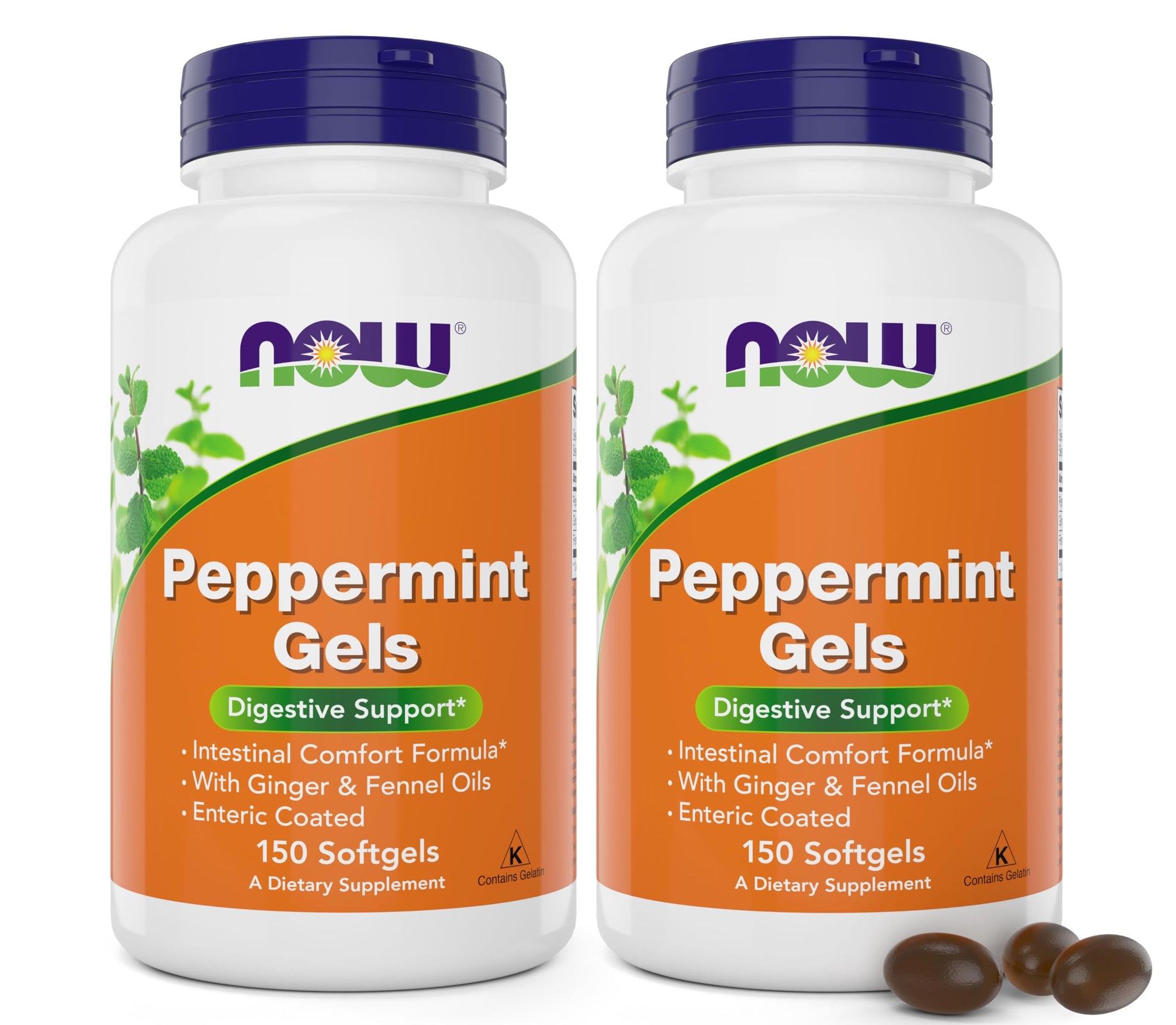 NOW Foods Peppermint Gels with Ginger Oil and Fennel Oil Softgels, 300