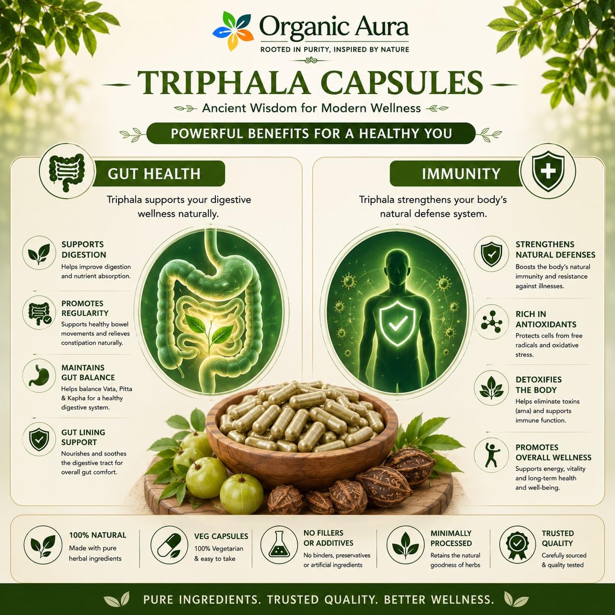 Organic Aura International Premium Triphala Capsules 120 Capsules