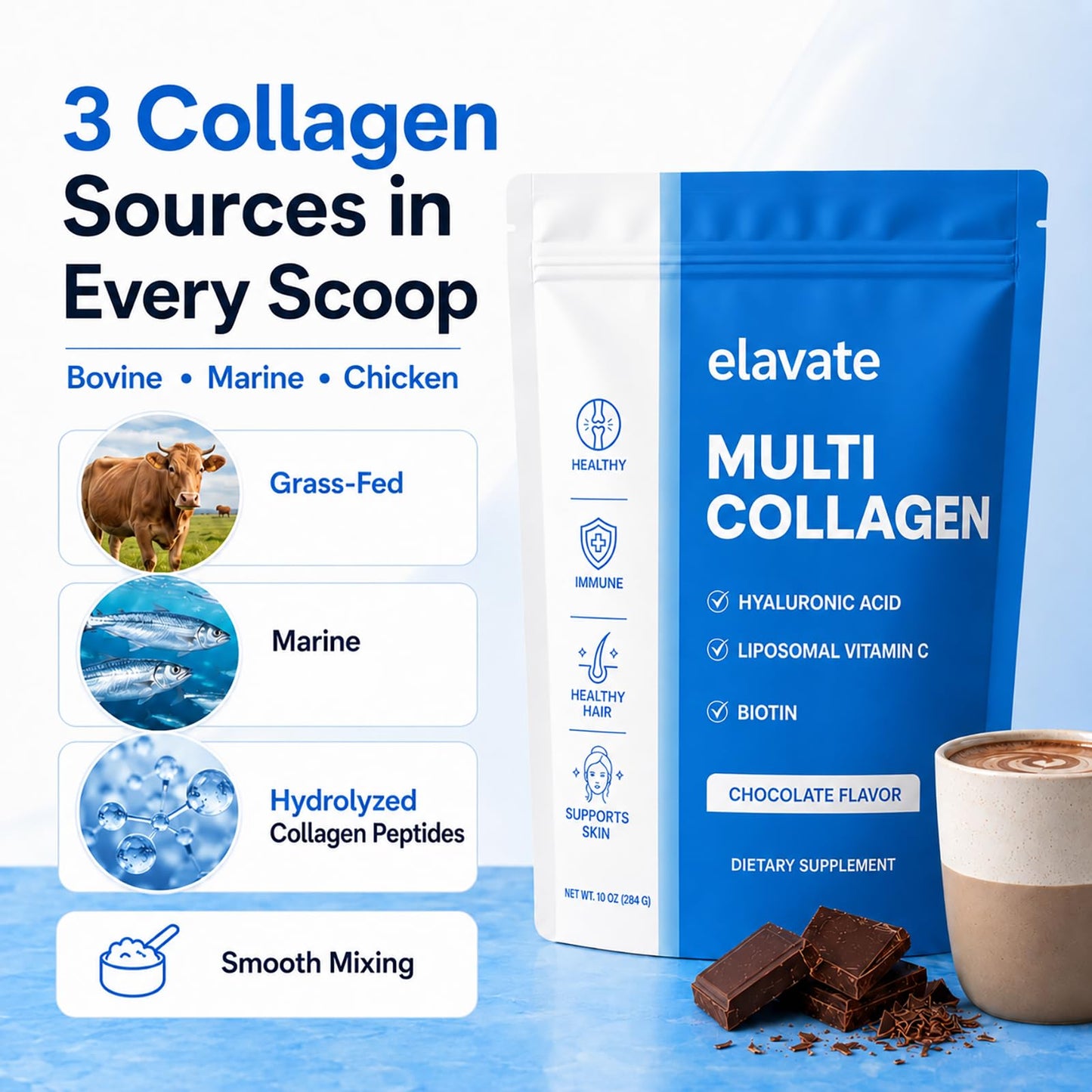 FLOWBEETS Elevate Collagen for Women Multi Collagen Peptides Powder 10 Ounce