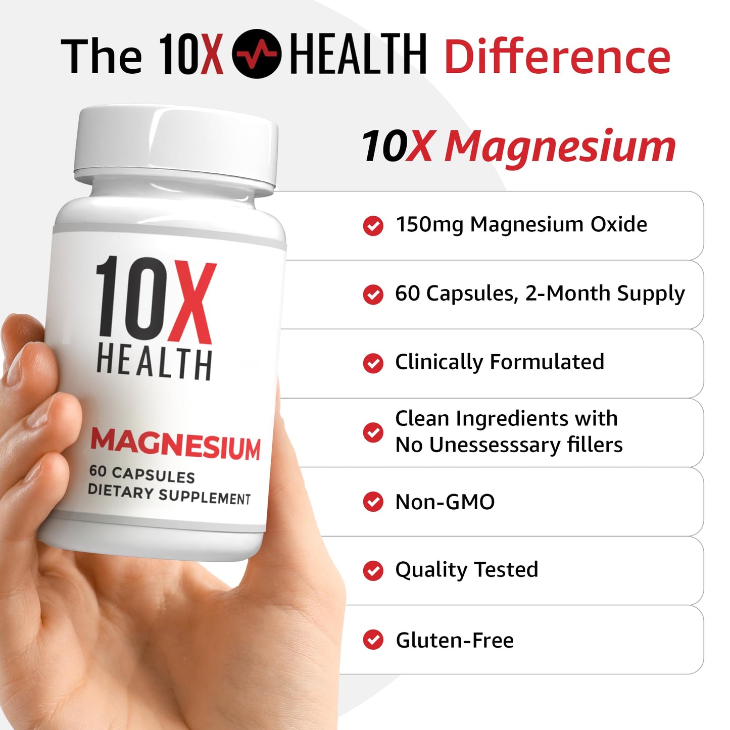 10X Health System Magnesium Oxide Supplement Capsule, 60 Count